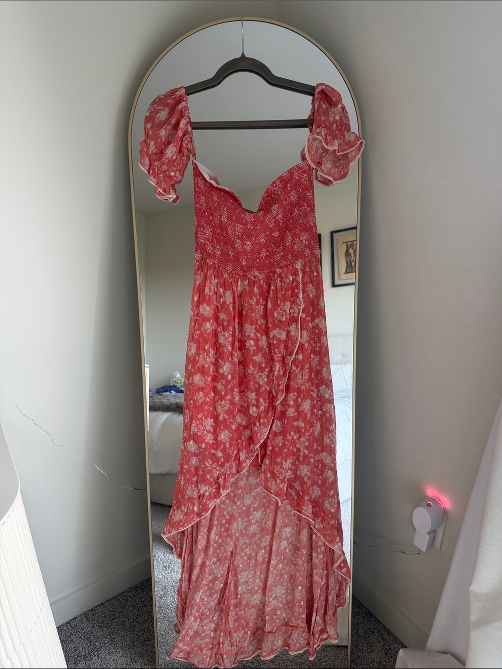 Sunday St Tropez- Coral Floral Maxi Dress with Ruffle Hem